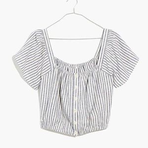 Flutter-Sleeve Button-Front Crop Top in Stripe